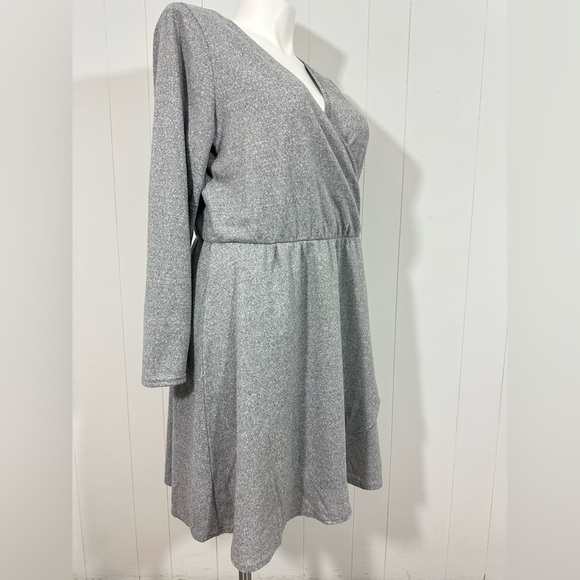 NWT Derek Heart Plus Sz 2X Gray Faux Wrap Knit Sweater Dress Long Sleeve - Picture 3 of 11